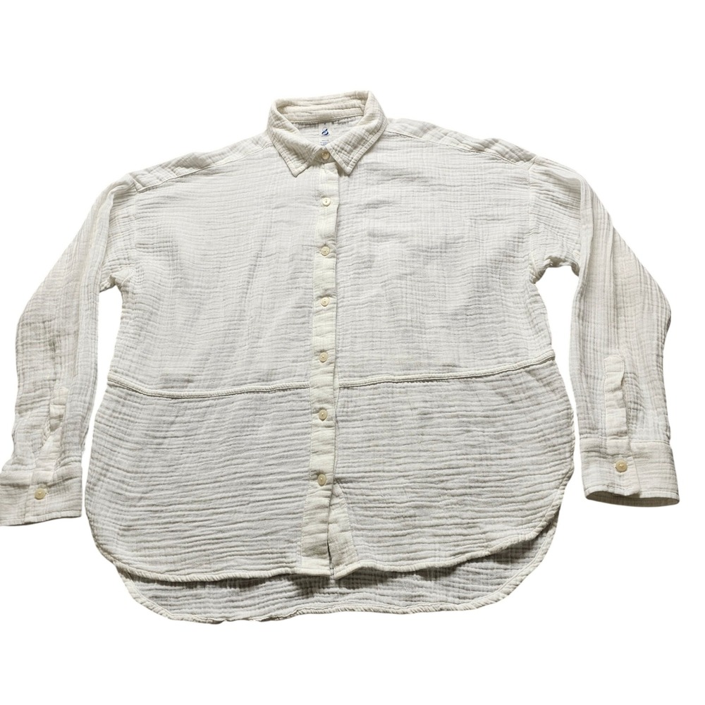 Lou & Grey Double Gauze Button Down Shirt Womens Size M White Long Sleeve Top